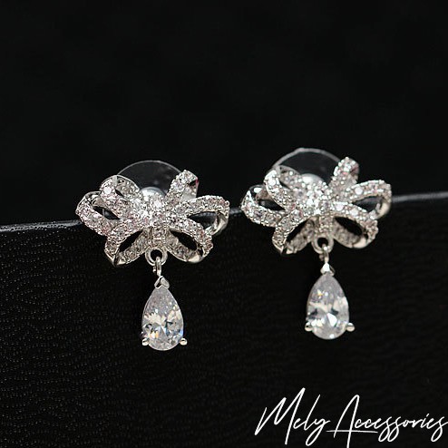 Bông tai nơ đính đá pha lê cao cấp hàng chuẩn 100% loại 1 - Mely 1515