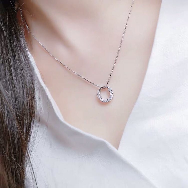 Dây chuyền bạc nữ mặt tròn đính đá trắng đẹp - Kho sỉ bạc Nhất Linh