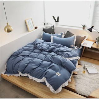 Bộ Chăn Ga Gối Cotton Hoạt Tính Màu Xanh Dương