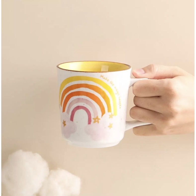Cốc Gốm cafe Phong Cách Instagram Harajuku - Ly trà cầu vồng, ông mặt trời màu sắc tươi mới 2022
