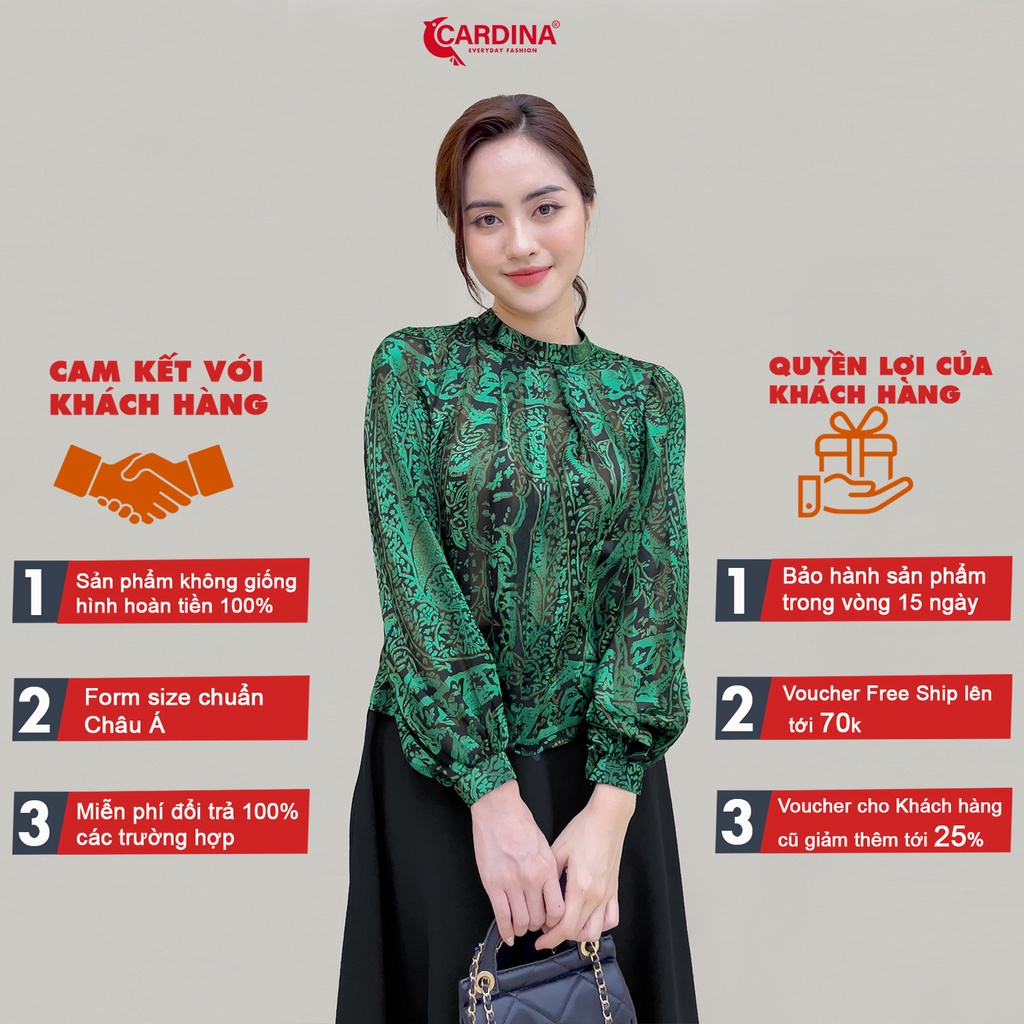 Áo Sơ Mi Nữ 𝐂𝐀𝐑𝐃𝐈𝐍𝐀 Đồ Công Sở Chất Lụa Tơ Cao Cấp Cổ Trụ Dài Tay Xếp Ly Ngực Form Suông 2AF06