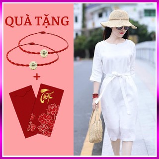Váy Thắt Eo Trắng Dáng Suông Lửng