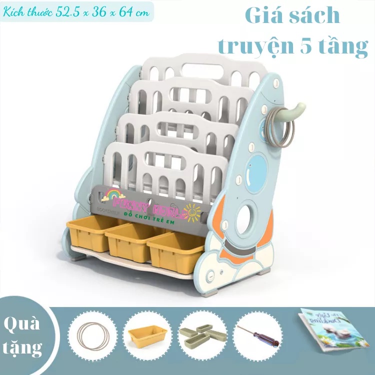 Giá sách truyện đa năng kèm khay đựng đồ chơi Funny World cho bé 5 tầng ngăn nắp thông minh