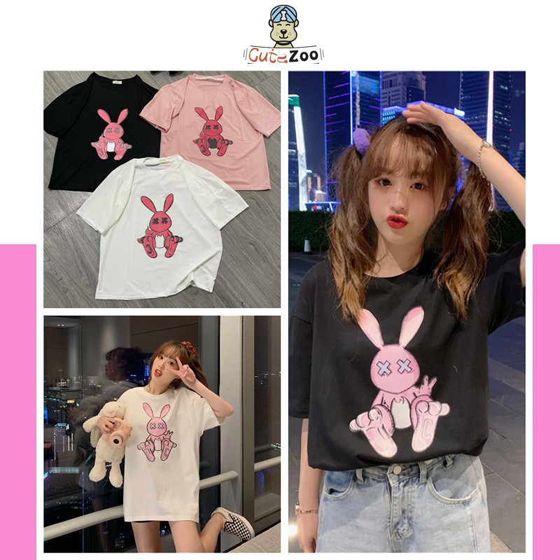 Áo thun tay lỡ form rộng Rabbit Thỏ XX, Áo thun tay lỡ unisex nam nữ thời trang chất cotton mềm mát - CUTEZOO