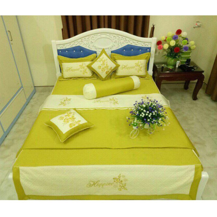 Set chăn ga gối satin 7 món thêu cực đẹp dùng phòng cưới,làm quà tặng biếu sang trọng | BigBuy360 - bigbuy360.vn