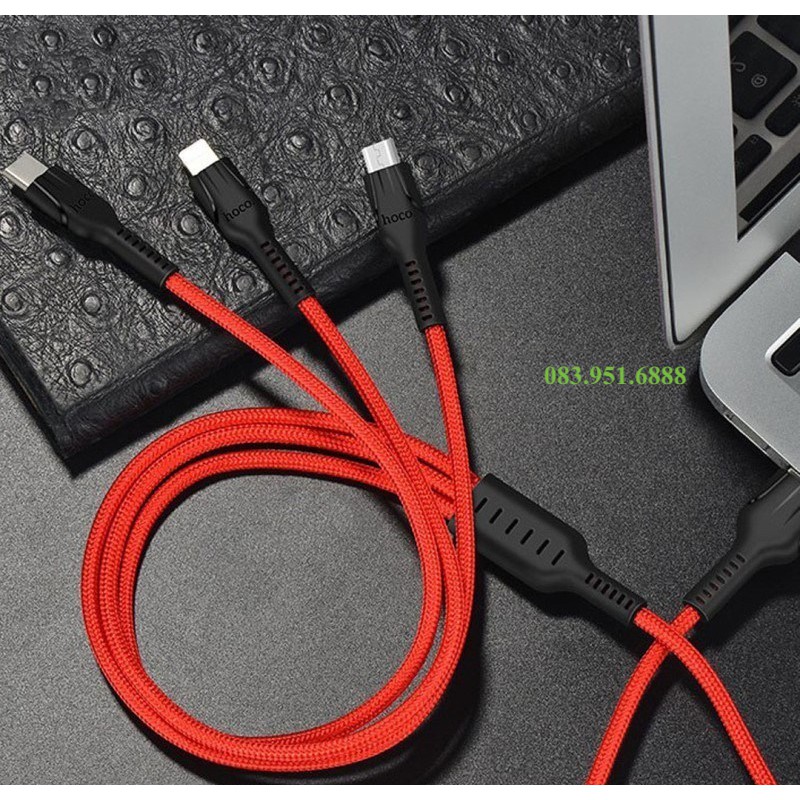 [Mã 2404EL10K giảm 10K đơn 20K] Cáp 3 in 1 Lightning, Type-C, Micro USB Dây Dù Siêu Bền Hoco U31 - Hàng Chính Hãng