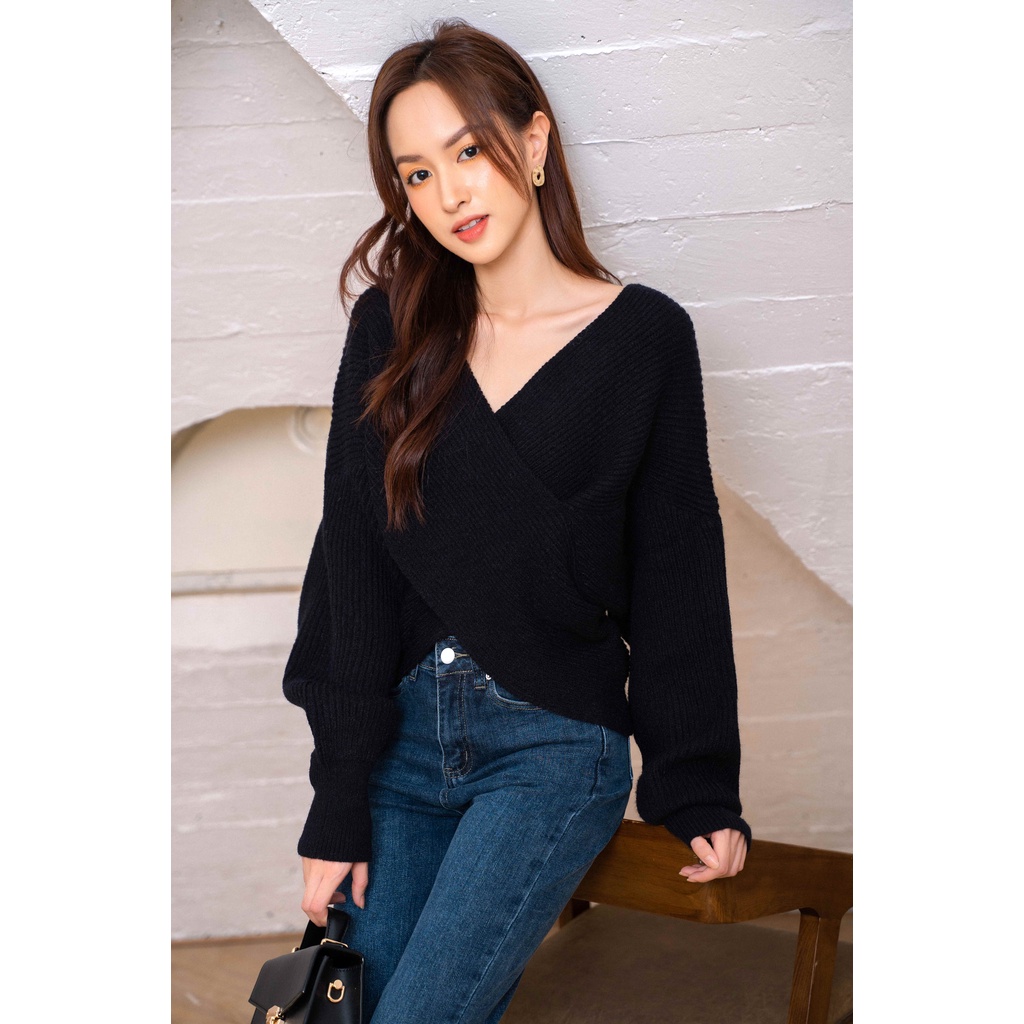 Len gân cổ V vạt chéo tay bo gân TIINSTORE G21219 | BigBuy360 - bigbuy360.vn