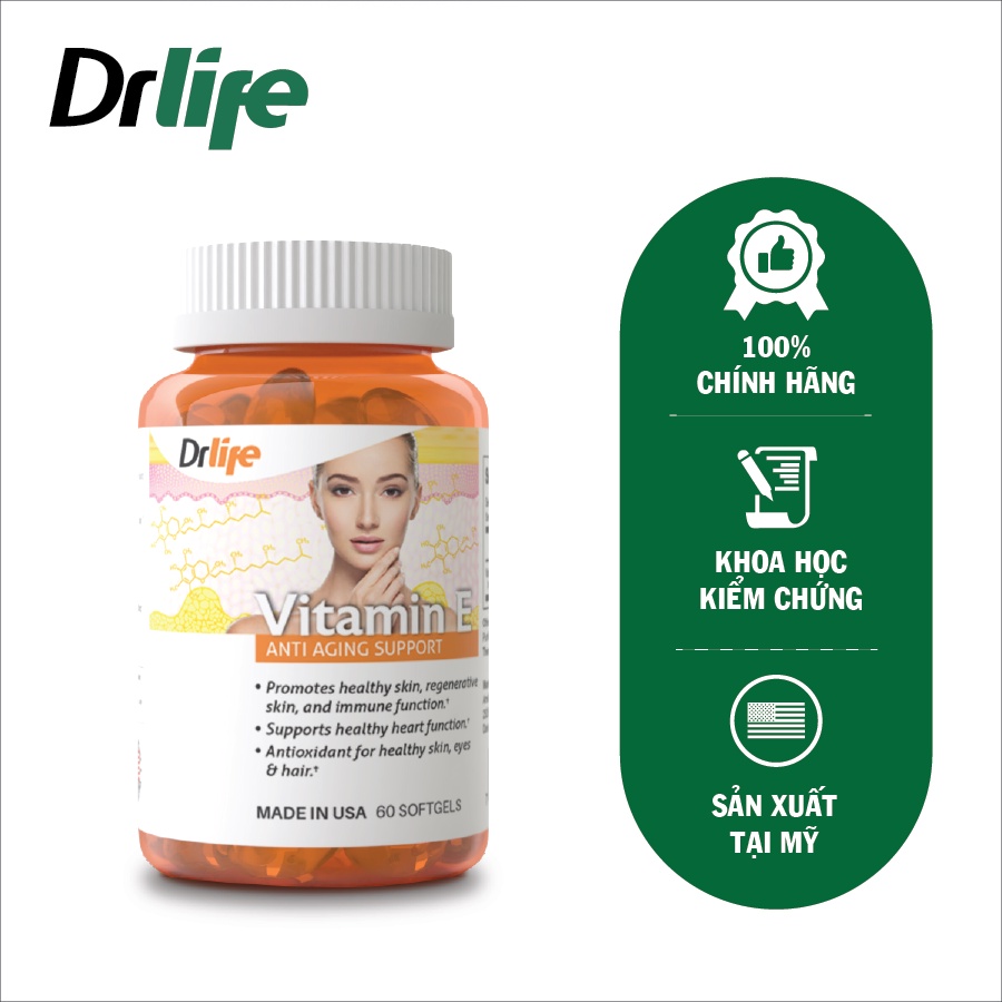 Vitamin e, chống lão hóa, nhập khẩu Mỹ, chống oxy hóa, giúp làn da đẹp, viên uống vitamin E, Dr.Life