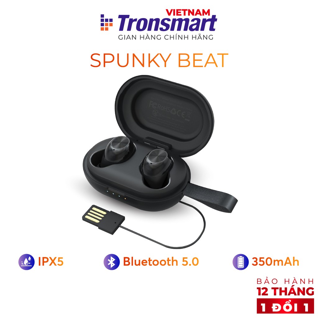 Tai nghe Bluetooth 5.0 Tronsmart Spunky Beat TM-365824 Khử tiếng ồn Chống nước IPX5-Hàng chính hãng - Bảo hành 12 tháng