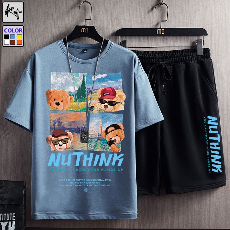 Set đồ KT KTZ9022 gồm áo thun tay ngắn in hình gấu + quần short thời trang nam size M-8XL