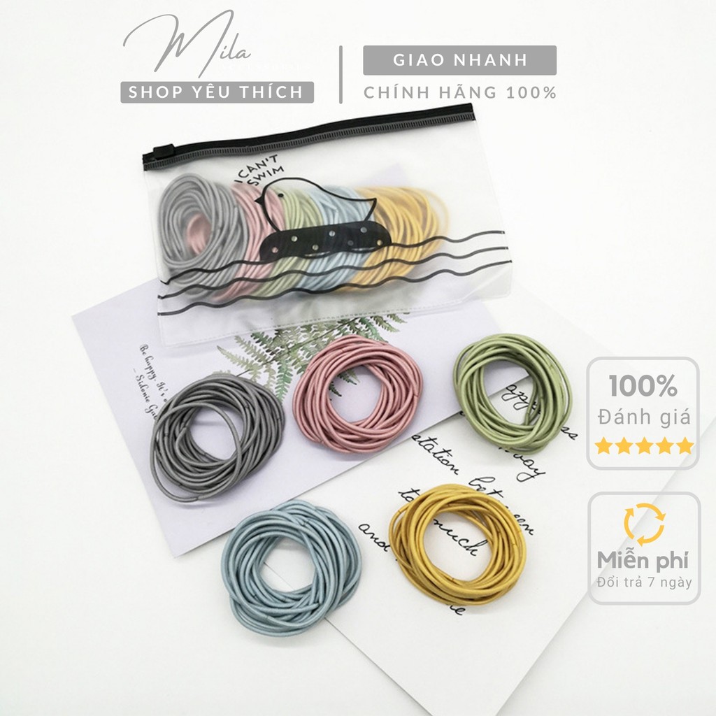 Dây buộc tóc vải cute Hàn Quốc MILA D102 ❤️SET 100 DÂY❤️ chun đơn cực bền co giãn thoải mái kèm túi Zip Mila Accessories