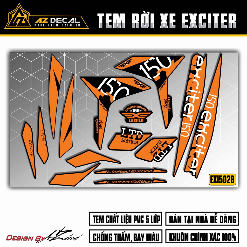 Tem Chế Dán Exciter 150 Mẫu Limited Edition | EX15028 | Decal Rời Dán Xe EX150 Chống Nước, Bền Màu