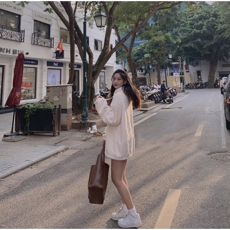 Áo Khoác Lông Cừu Kèm Logo Nữ [FREESHIP] 🌸 Jacket nỉ bông ấm mùa đông, khoát choàng vintage cá tính Ulzzang 🌸 | BigBuy360 - bigbuy360.vn