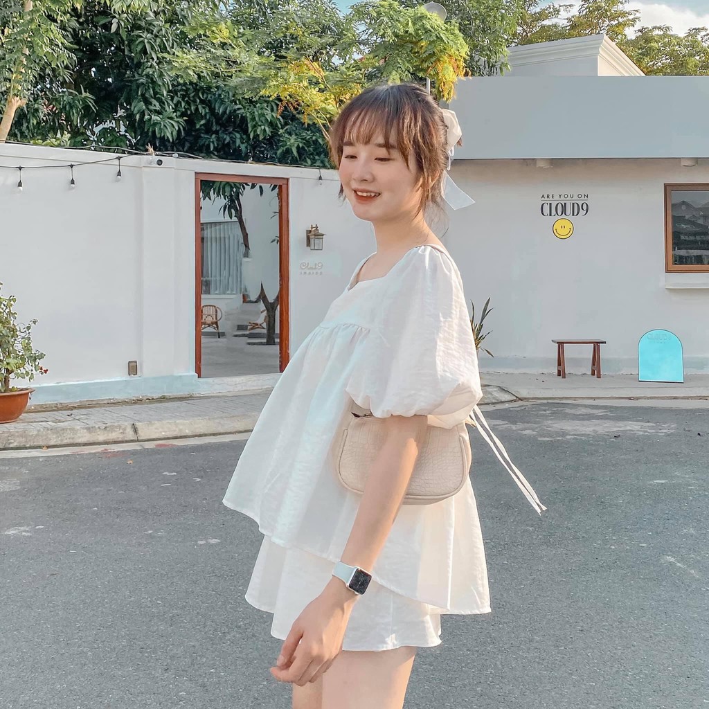 Set áo babydoll hở lưng quần trắng | BigBuy360 - bigbuy360.vn