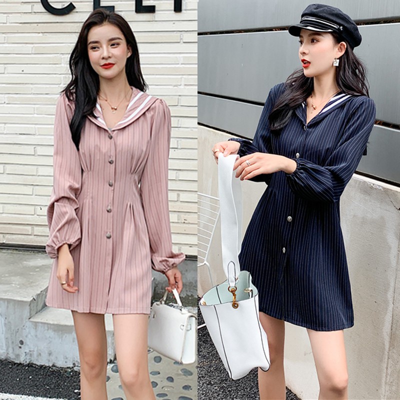 (Thanh lý Hồng-Hàng Đẹp)Đầm sơ mi hải quân thời trang ULzzang-HC176.Ảnh thật 4 hình cuối