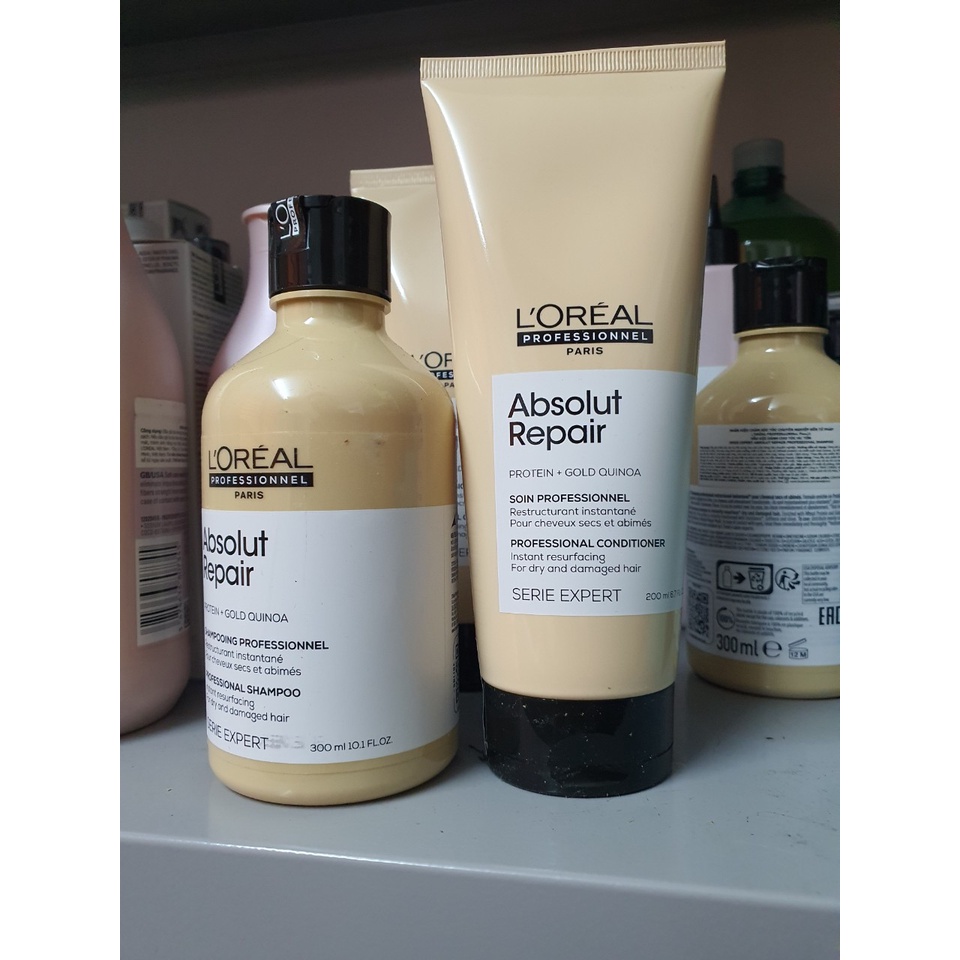 Combo gội xả Loreal Professionnel phục hồi tóc hư tổn Serie Expert Absolut Repair Gold 300ml-200ml