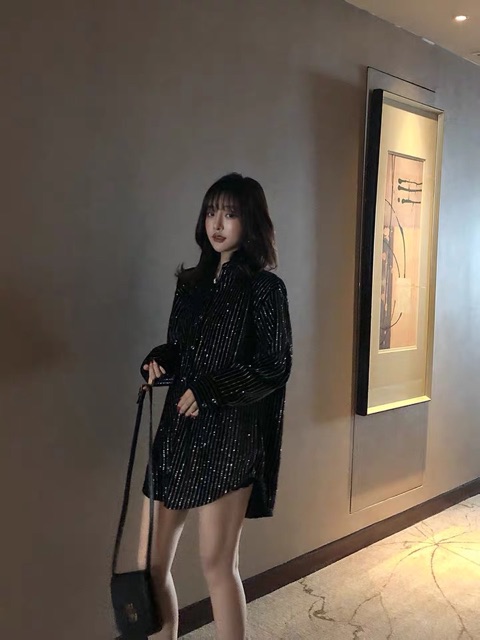 Áo sơmi nhung kim sa BlingBling oversize