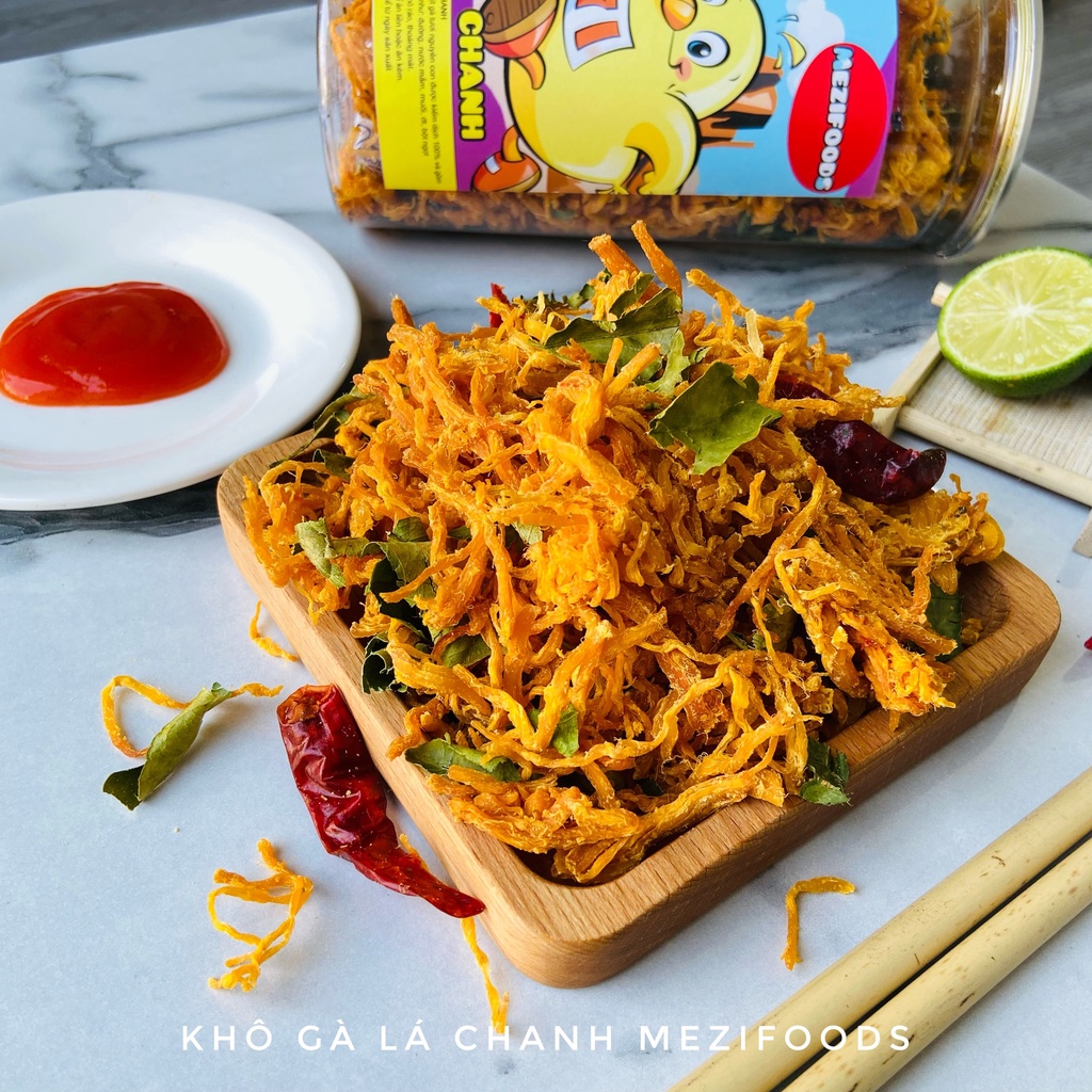 Khô gà lá chanh xé cay đậm vị 300g | Đồ ăn vặt Mezifoods | BigBuy360 - bigbuy360.vn