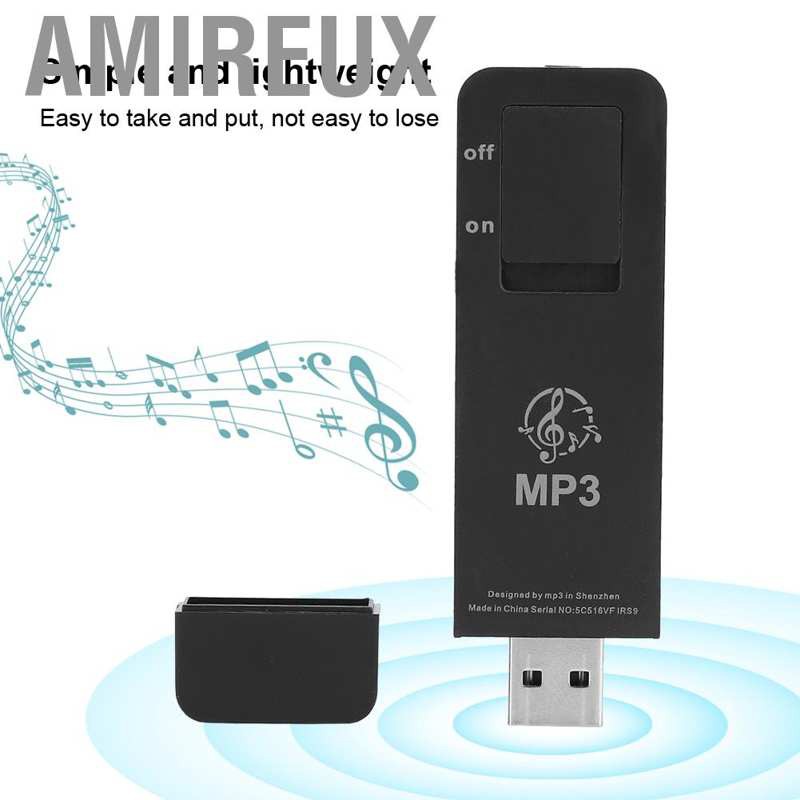 Máy nghe nhạc Amieu mini mp3 hỗ trợ thẻ nhớ TF 32GB hình chữ U nhỏ gọn màu đen kèm tai