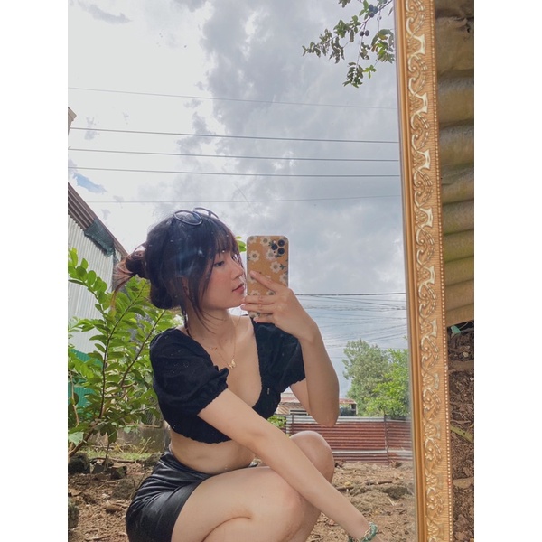 Áo croptop Tay Phồng Nhún Thun