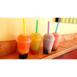 Ly PET trà sữa nắp cầu (kèm ống hút màu phi 12) Milk tea take way