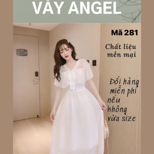 Đầm váy Angel trắng dáng dài điệu đà phong cách Hàn Quốc vải voan cao cấp lót lụa Thiết kế phối ren cổ đủ size V281