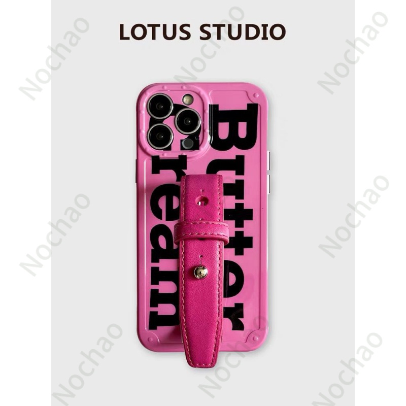 Ốp Điện Thoại Da Chống Sốc In Chữ Barbie Màu Hồng Gắn Dây Đeo Cổ Tay Cho iPhone14 pro max 13 11 12 13pro