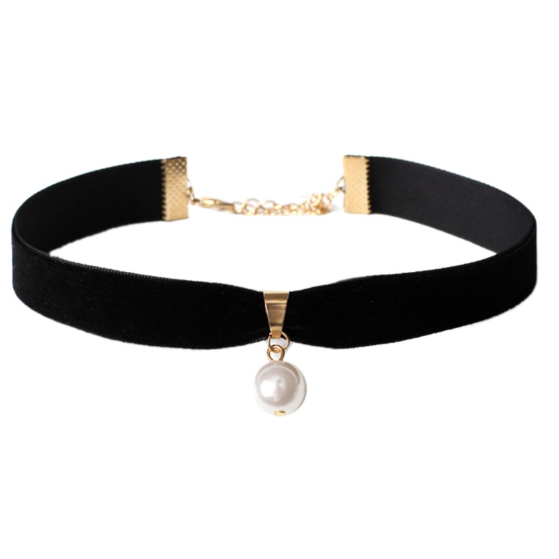 Vòng Cổ Choker Dây Nhung Đen Đính Ngọc Trai Dành Cho Nữ