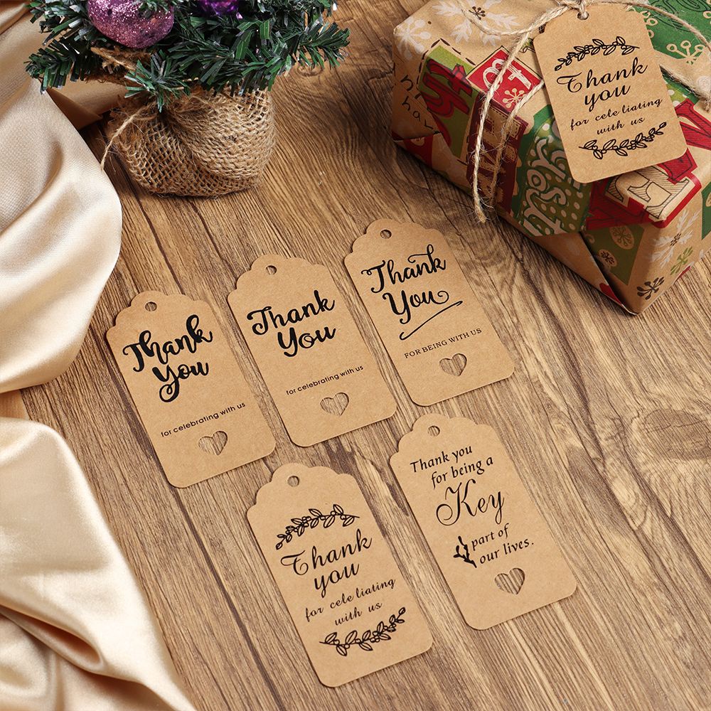48 Thẻ tag bằng giấy kraft màu nâu in chữ Thank You có dây thừng dùng đóng bao bì DIY
