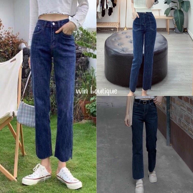 Quần bò jeans nữ ống đứng co dãn 4 chiều cạp cao Win Boutique | BigBuy360 - bigbuy360.vn