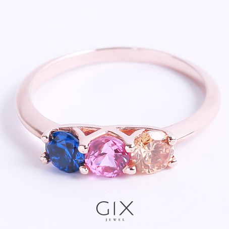 Nhẫn bạc nữ mạ vàng hồng 3 viên đá CZ màu Gix Jewel N20