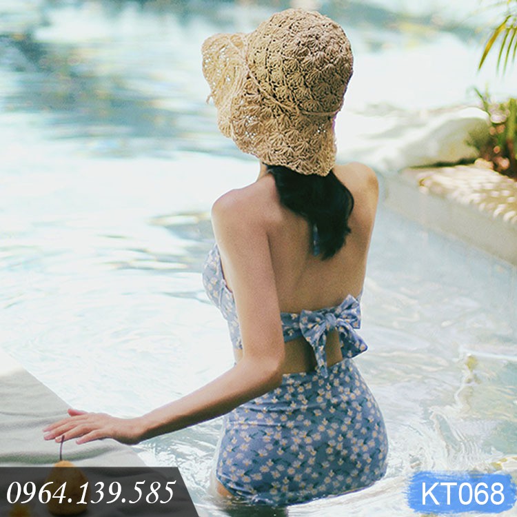 Bikini nữ 2 mảnh rẻ đẹp, áo croptop đệm mỏng, quần cạp cao, họa tiết hoa nhí xinh xắn (ảnh tự chụp) | KT068
