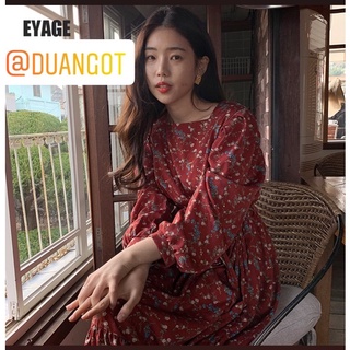 (HÀNG SẴN) Váy dài tay MORAN voan hoa nhí màu đỏ vintage điệu đà Hàn Quốc mùa thu (Kèm ảnh thật shop tự chụp)