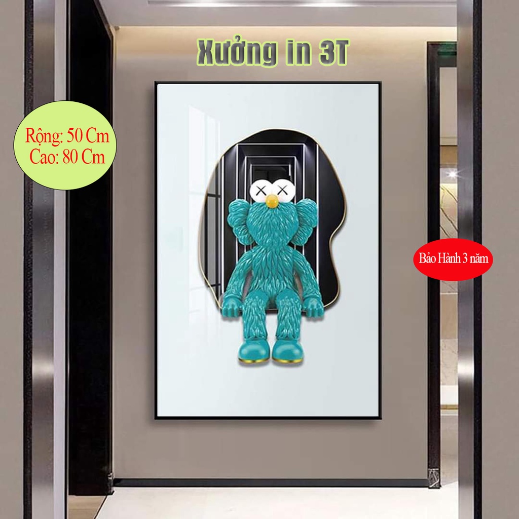 Tranh Tráng Gương chú Gấu Bearbrick Kaws Toy Phòng Khách Quán cafe kích thước 50x80cm Tặng kèm móc treo. Xưởng In 3T