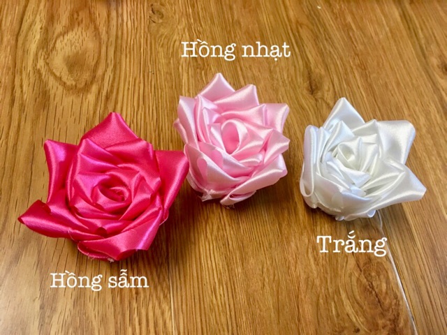 1 ĐẦU HOA HỒNG RUY BĂNG HANDMADE 8CM