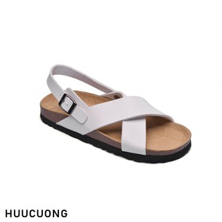 SANDAL HUUCUONG QUAI CHÉO TRẮNG ĐẾ TRẤU - DÉP HANDMADE