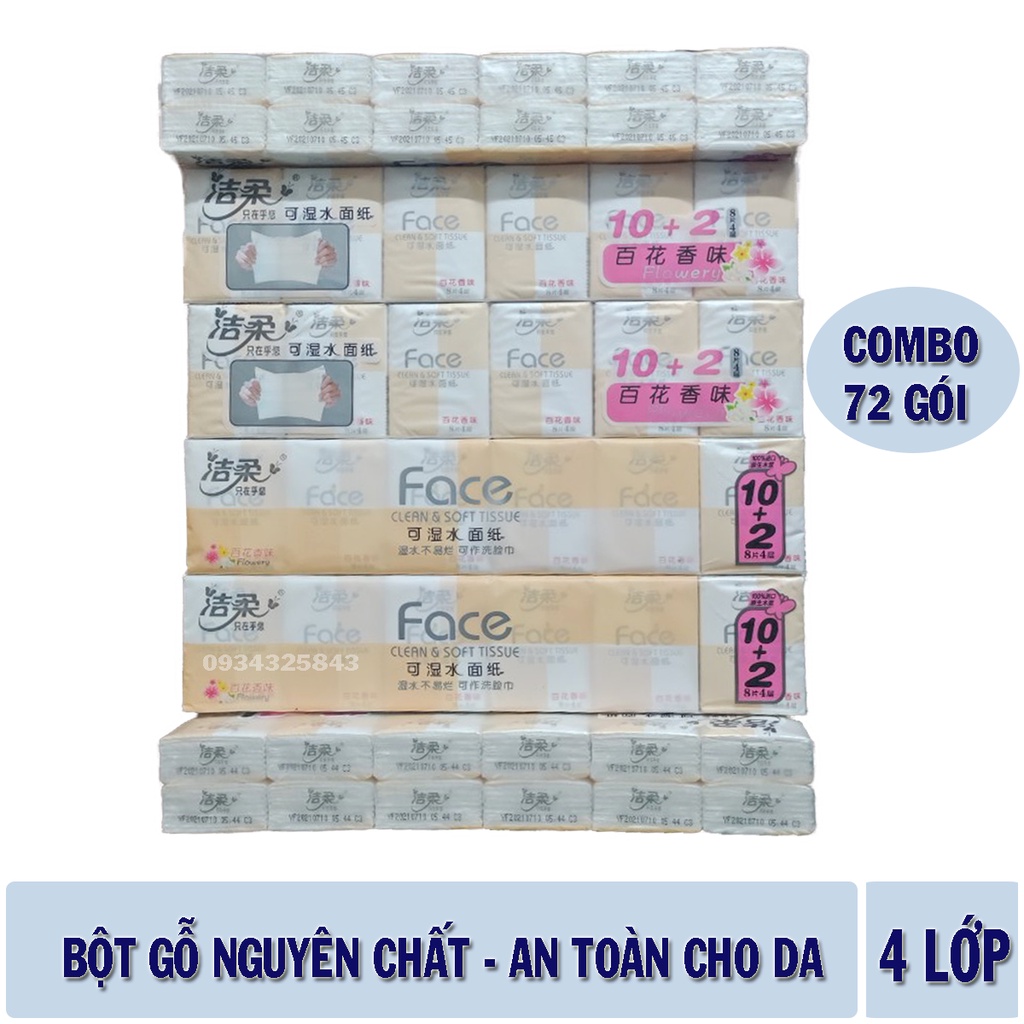 Combo 72 gói khăn giấy khô đa năng Face bỏ túi cao cấp - giấy 4 lớp