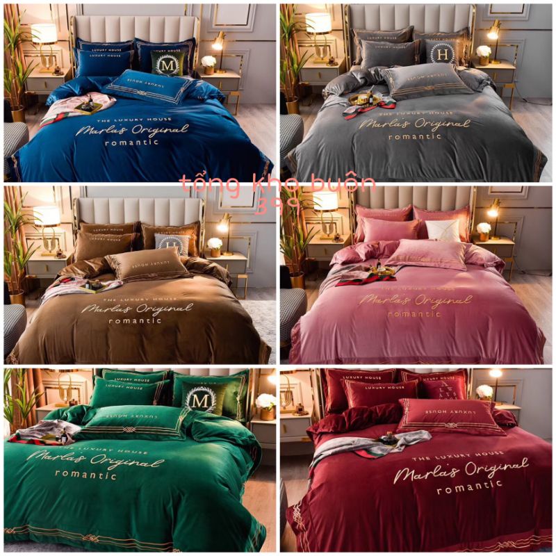 [GIÁ HỦY DIỆT] set (bộ) chăn ga 4 món nỉ nhung romantic đẹp, chăn ga gối nệm, chăn, mền
