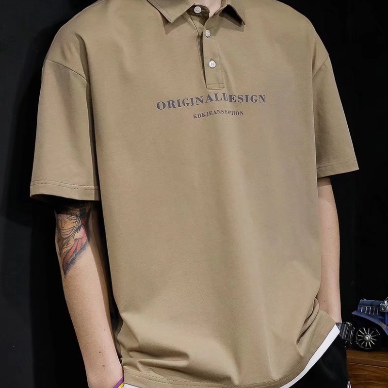 Áo polo Tay Ngắn Dáng Rộng Cổ Bẻ Thêu Họa Tiết Thời Trang Cho Nam Size M-2XL