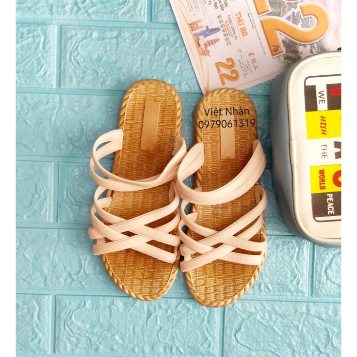 Dép sandal dép nhựa nữ đế cói siêu êm chân