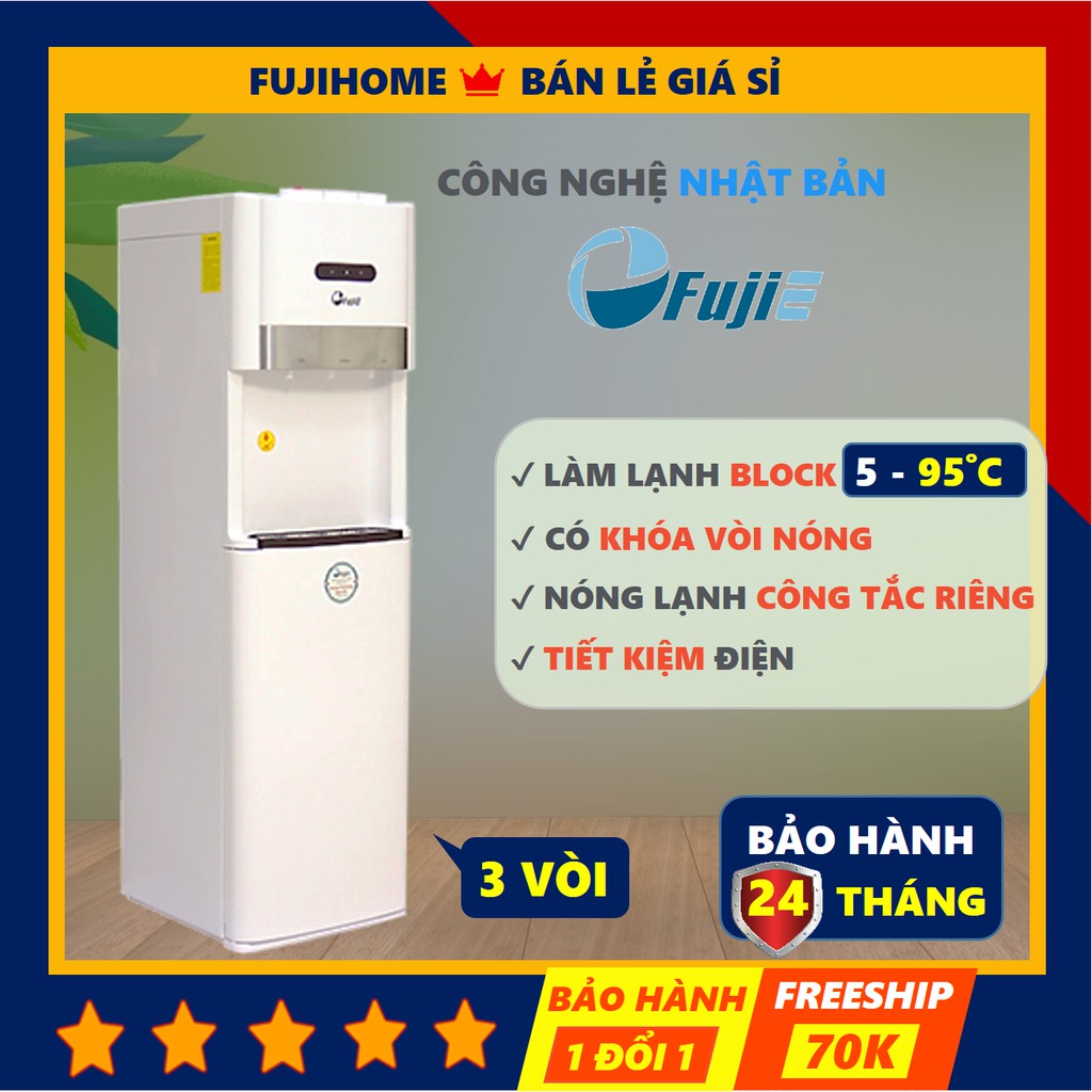 Cây nước nóng lạnh block 3 vòi bình âm cao cấp Fujie WD6500C, bình lọc máy lọc nước nóng lạnh mini công nghệ Nhật Bản