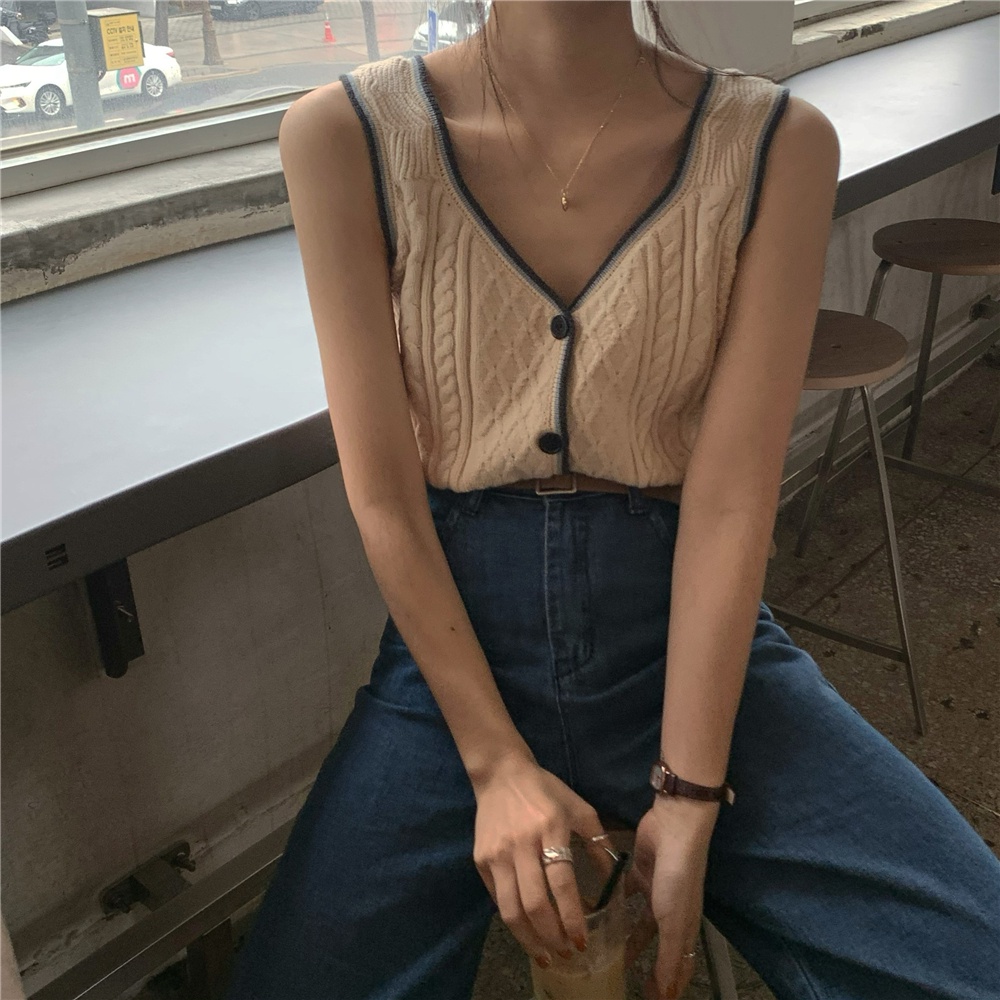 Xiaozhainv Áo Tank Top Dệt Kim Cổ Chữ V Thời Trang Mùa Hè Hàn Quốc Cho Nữ | BigBuy360 - bigbuy360.vn
