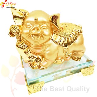 Tượng heo vàng - đế thủy tinh