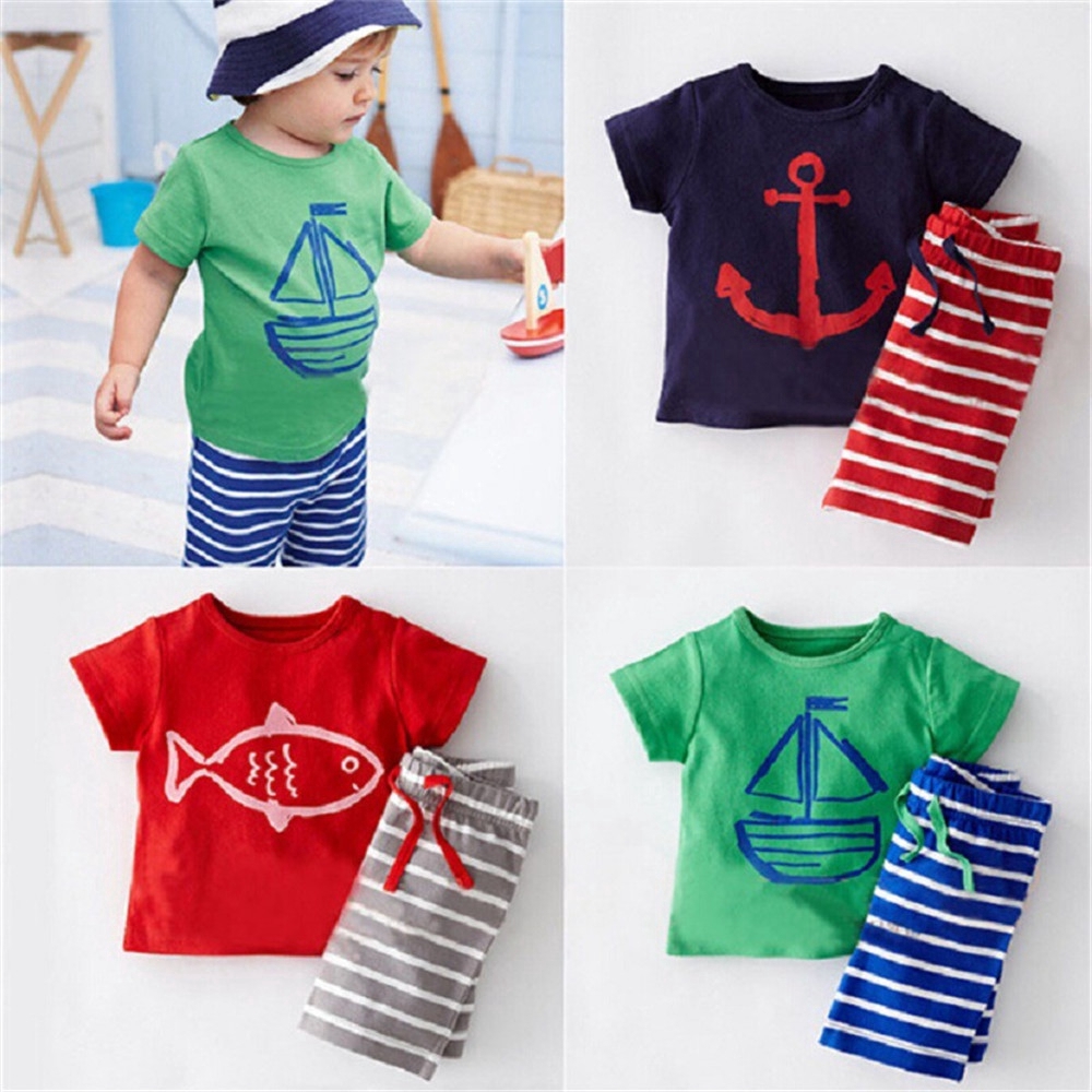 Korean Fashion Boy Clothes Sets Suits Cotton Summer Short Sleeve T-shirt and Shorts Pants Kids Set Clothing