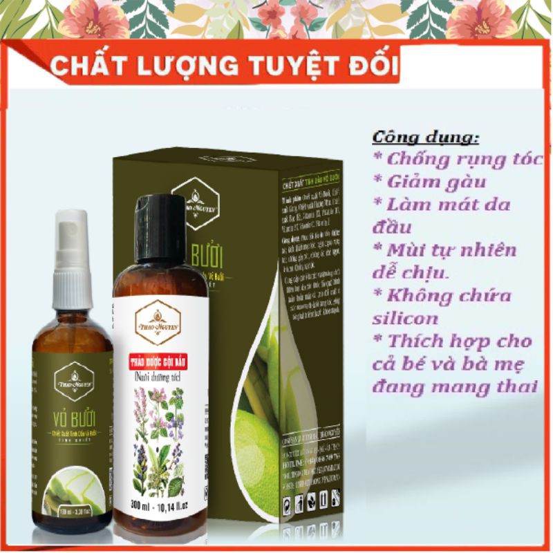 Dầu gội thảo mộc (300ml) +chai xịt dưỡng chiết xuất tinh dầu bưởi (100ml) Thảo nguyên kích thích mọc tóc
