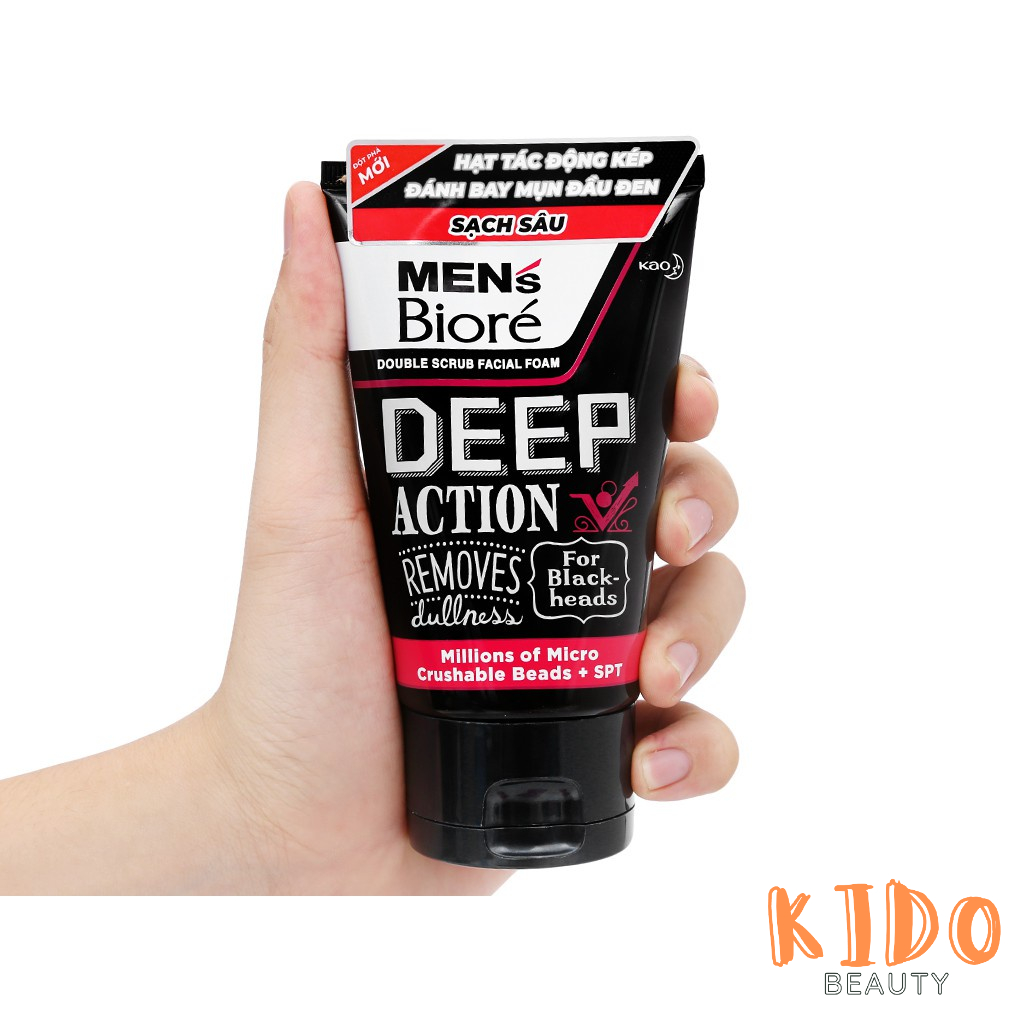 Sữa Rửa Mặt Nam Chứa Hạt Tác Động Kép BIORE Mens Double Scrub Facial Foam Deep Action 100g |Srm Biore