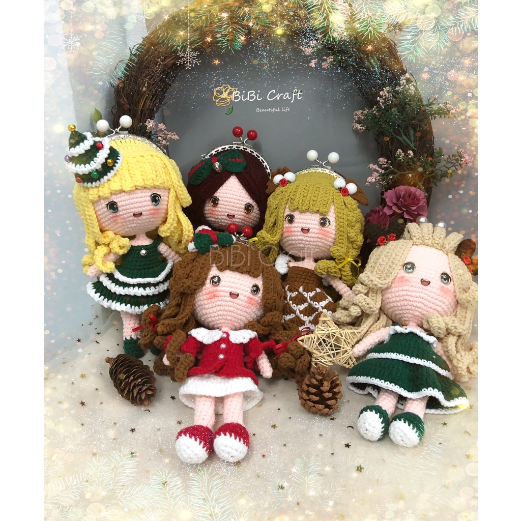 Túi BÚP BÊ LEN khoá khung ( Túi lì xì) cho bé mẫu Noen giáng sinh, Noel
