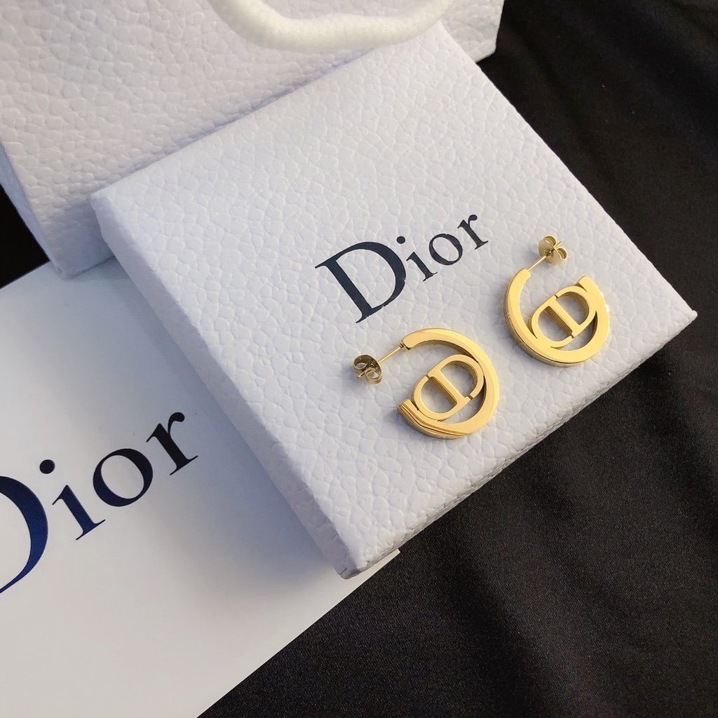 Khuyên Tai Tròn Bằng Thép Titan In Logo Dior Thời Trang Cho Nữ