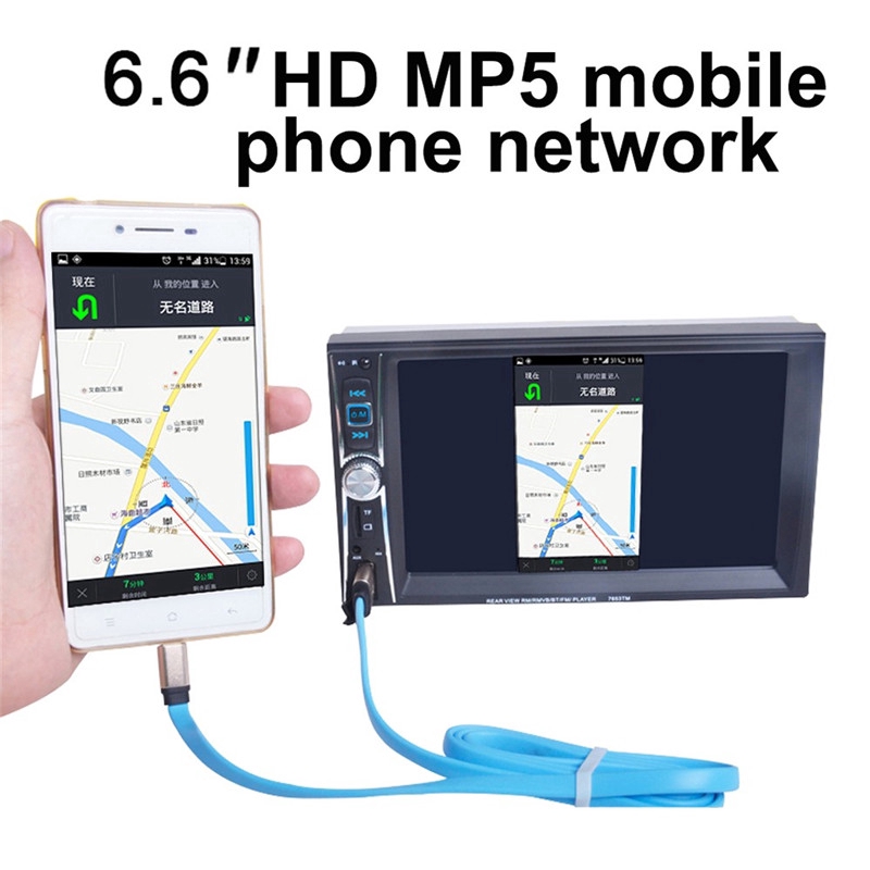 Máy nghe nhạc MP5 màn hình cảm ứng 6.6" 7653TM Double 2 DIN kết nối Bluetooth chất lượng HD cho xe hơi