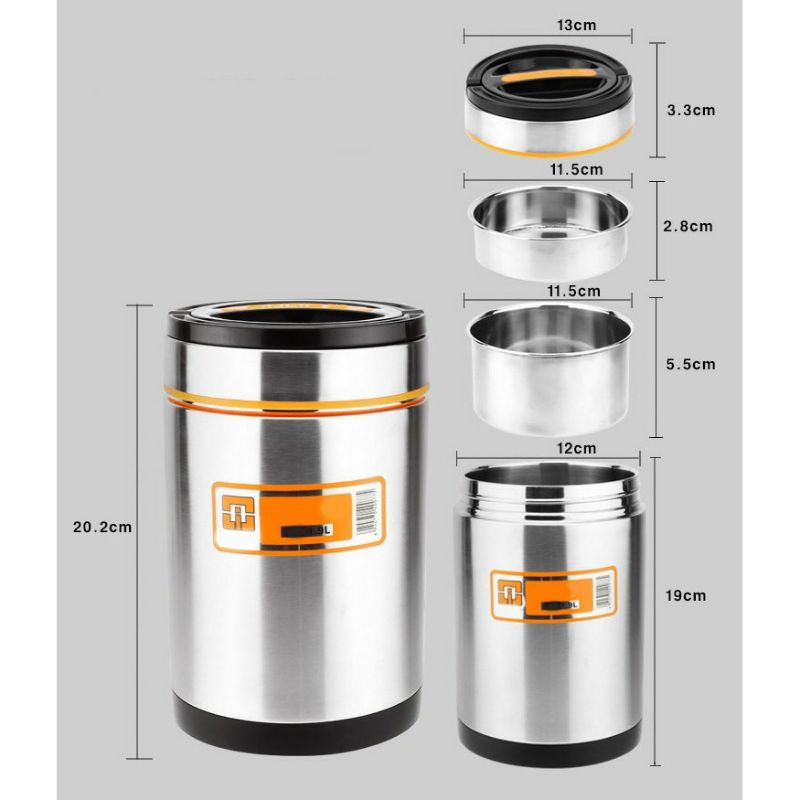 CaMen Hộp Đựng Cơm Inox 304 3 ngăn 2 Lớp Chống Tràn Đổ Giữ Nhiệt Trên 6H 1900ml | BigBuy360 - bigbuy360.vn